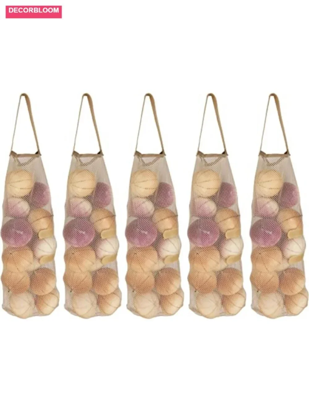 5 Pack Hanging Mesh Produce Bags - Reusable Net Storage for Onions, Potatoes,